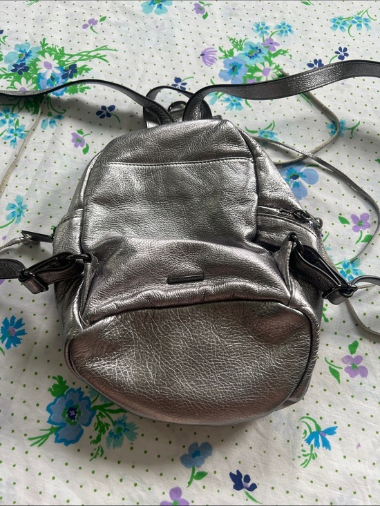 Rebecca Minkoff Pebbled Leather Mini Backpack Julian Convertible Silver Metallic main image 8